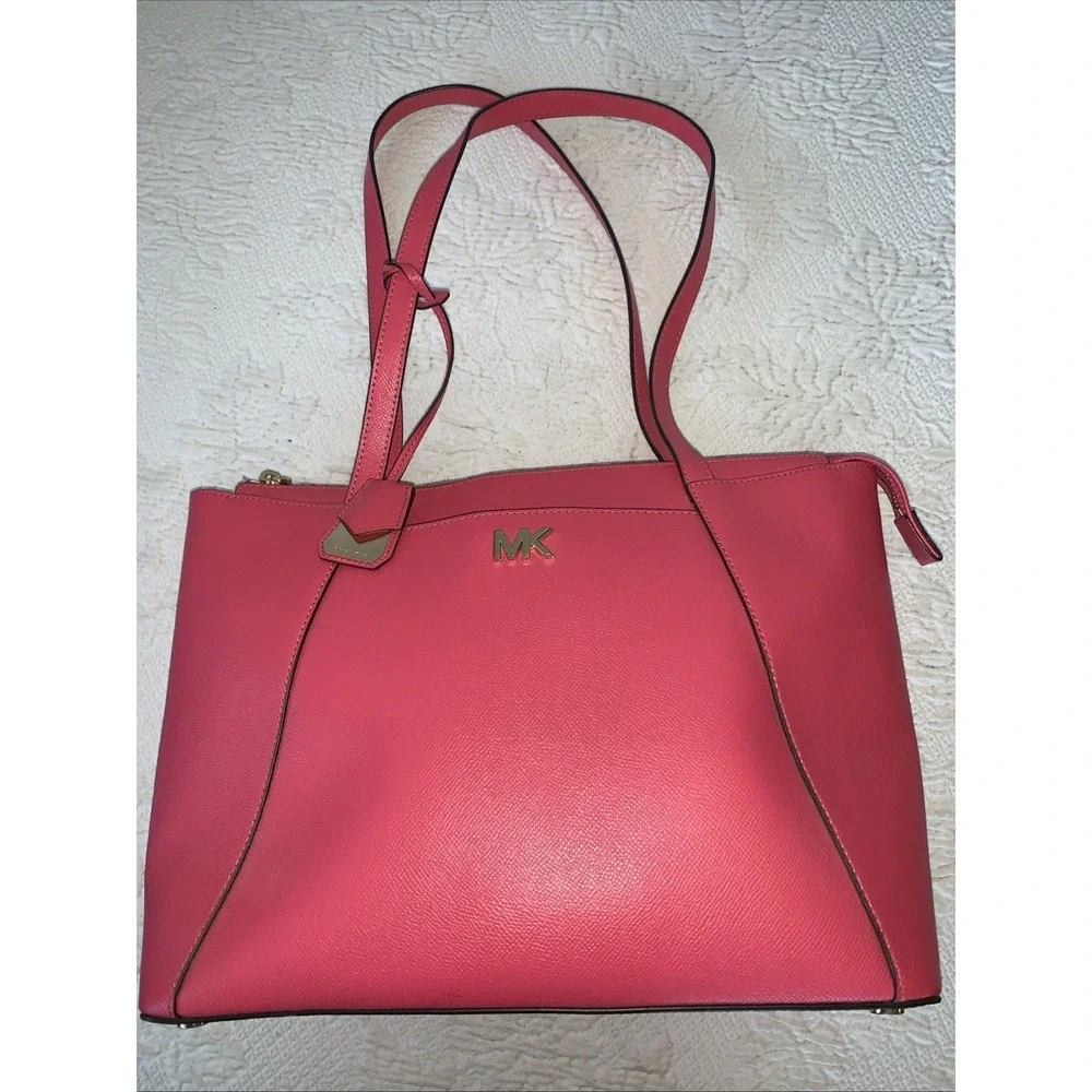 Michael Kors Pink Crossgrain Leather Maddie Tote‎ Shoulder Bag Handbag
